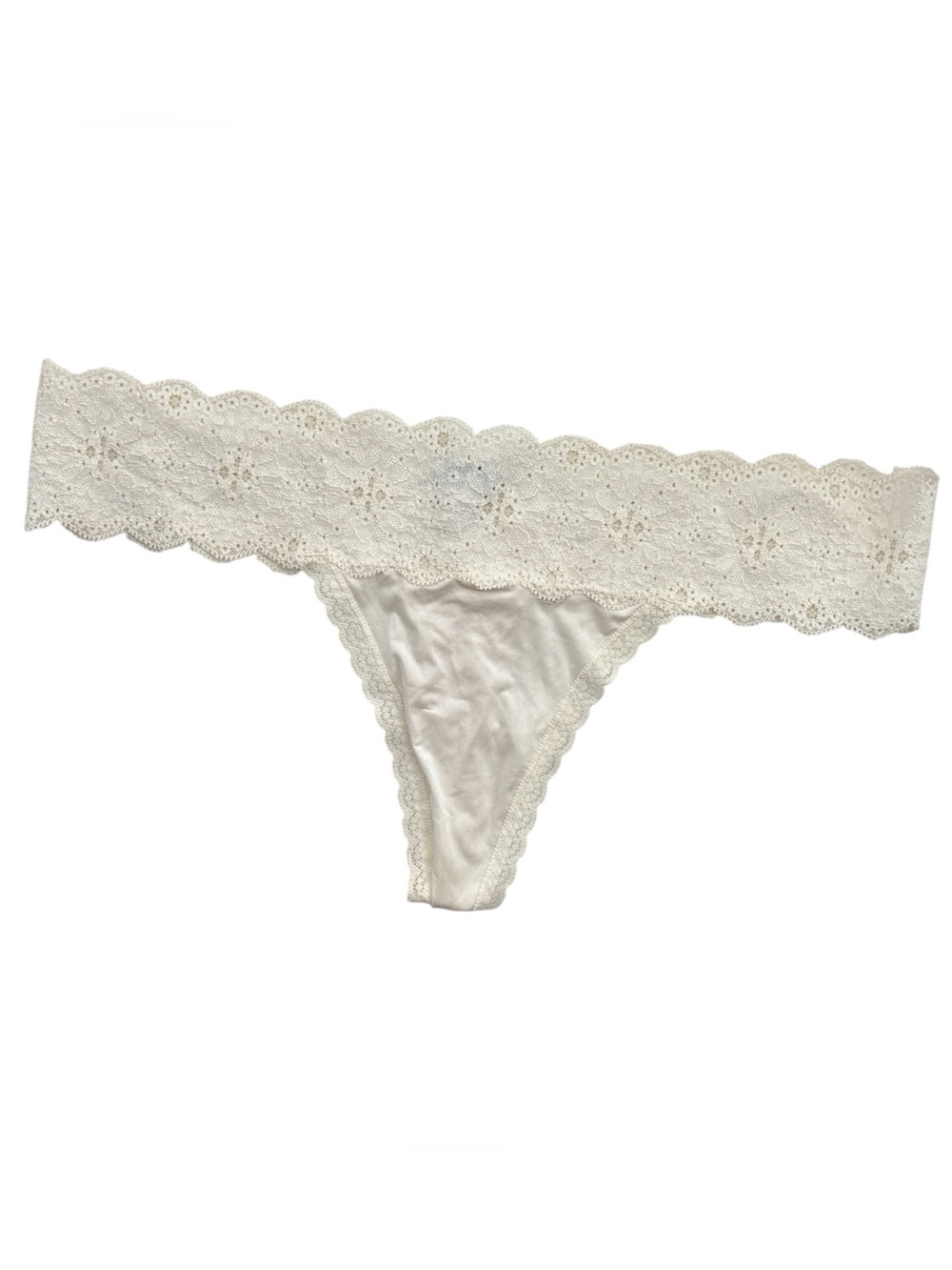 New Aerie Lace-Trim Thong Panty in Ivory